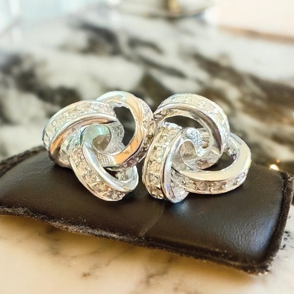 Sterling Silver CZ Love Knot Post Earrings - Picture 1 of 8